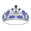 Corona da sposa barocca con zirconi blu e bianchi su metallo argentato lucido - Argento + Zircone Blu Reale