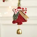 Dark red plush Christmas tree ornament with heart bow and golden bell detail - 12cm Plush Tree Style / Red