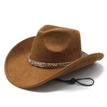 Klassieke bruine suède western cowboyhoed met slangenleren band en verstelbaar koord - Khaki / M(56-58cm)