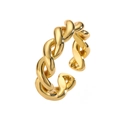 Macro detail of a golden irregular twisted rope ring with a polished finish and open design - Gold Style E (Twisted Rope)