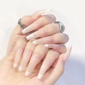 Long french nude pink false nails for kids with white tips and glossy finish 24pcs - Medium Long Square / Slanted French White