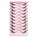Pack of 10 pairs of natural dense black false eyelashes, model Y1011 on pink tray - Minimalist Natural Style (Y1011)