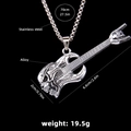 Guitar skull pendant necklace in stainless steel with detailed dimensions and materials - Guitar No.41 + 70cm Steel Chain
