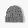 Deep grey cable knit beanie with warm fleece lining and ribbed cuff for unisex winter wear - One Size / Gray