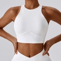 White ribbed high-strength sports bra with halter neck design for running and yoga - S / Swan White