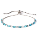 Detail of adjustable silver bracelet featuring blue rectangular gems and round zircons - Sea Blue Zircon White Gold