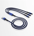 3-in-1 nylon braided USB cable in dark blue with Lightning, Type-C and Micro-USB ports - 1.2m 66W High Power 3-in-1 (Bare Wire) / Blue