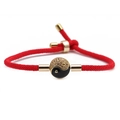 Adjustable red rope bracelet with Yin Yang charm and micro-inset gold finish details - Tai Chi Yin Yang / Red