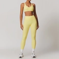 Conjunto de yoga amarillo pálido con leggings de talle alto y sujetador deportivo - Sujetador + Pantalón Amarillo Claro / S