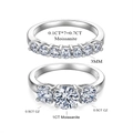 Detail view of 1 carat moissanite center stone and CZ side stones on silver rings - US 5 / Set / Platinum