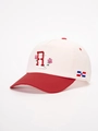 Dettaglio della bandiera Repubblica Dominicana e ricamo rosa su cappello color crema e rosso - Regolabile / Beige e Rosso