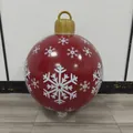 Red inflatable Christmas ball with white snowflakes and golden hook cap decor - Red Large Snowflake
