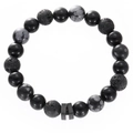 Bracciale da uomo con agata nera, ossidiana fiocco di neve e stella in acciaio - Stile Consistenza Pietra Opaca (D7015-BG180B)