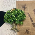 Artistic olive tree resin brooch with green fruits and bee detail on vintage paper - Olive Tree France