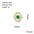 Detail view of woven glass evil eye bead with 12mm size and 1mm hole dimensions - P02285 Green White Black Gold