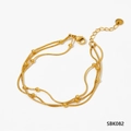 Bracelet double couche à perles dorées avec chaînes serpent et fermoir ajustable - Bracelet Multicouche à Perles Dorées (SBK082)