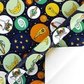 Thick cartoon space themed gift wrapping paper with space shuttles and planets - Style 6: Blue Moon & Rocket