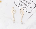 Elegant gold girl silhouette earrings with pearl drop and twisted braid detail - E872-3-Profile Girl Face Pearl Pendant
