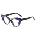 Cat eye glasses frame with black frame and blue rhinestones on a white background - Black Frame Blue Rhinestone