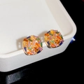 Detailed shot of gold plated square earrings featuring colorful cubic zirconia stones - Multicolored (Gold Plated)