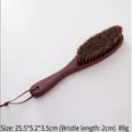 Spazzola per scarpe in faggio con setole di crine e cordino in cuoio per pelle - Spazzola per abiti in crine di cavallo a manico lungo rosso bruno (A-211)