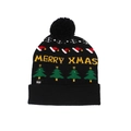 Black knitted Christmas beanie with LED lights and Merry Xmas text patterns - Hat Style 59 (Black MERRY XMAS)