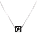 Collier en acier titane avec chaîne argentée et pendentif cube noir avec la lettre Q - Lettre Q (KN238020-Z)