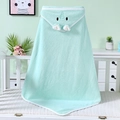 Mint green coral fleece baby hooded towel featuring a cute elephant cartoon design - 80*80cm / Green Elephant