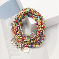 Bohemian multi-layer seed bead bracelet with golden tree of life and leaf pendants - Deep Mixed Color 1
