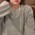 French vintage multilayer pearl necklace with gold ball pendant for women - SY315-Long Wrap Pearl Necklace with Gold Ball Pendant