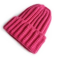 Classic ribbed knit beanie cap in rose red color for casual winter warmth - One Size / Rose Red