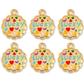 Golden wave-edged Lucky charm set with colorful enamel stars and hearts - Lake Blue