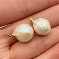 Pair of baroque freshwater pearl pendants with gold loops for DIY jewelry making - Freshwater Pearl