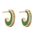 Luxurious gold C-shaped earrings with green enamel and side-set sparkling zircons - Green