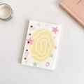 Detail of 6-hole cartoon loose-leaf binder page with colorful stars and heart patterns - Yellow Refill Pages