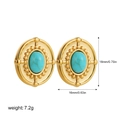 Detailed view showing dimensions and weight of vintage gold oval turquoise earrings - Lace Edge Turquoise
