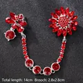 Vintage silver collar pin with ruby crystals and sun flower design for suits - Crystal Flower Collar Pin Red