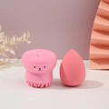 Pink octopus silicone facial cleanser brush and teardrop makeup sponge set for cosmetics - Pink Jewelry Set / Pink