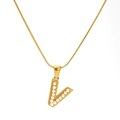 Collier en acier titane doré avec pendentif lettre V orné de perles blanches - Lettre V (SP723G-V)