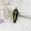 Gothic black coffin pendant with golden cross and rhinestone for DIY jewelry making - 8-Gold Black Coffin