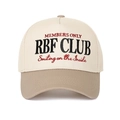 Detailed embroidery on a two-tone beige and brown RBF CLUB trucker cap with vintage text - Khaki