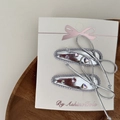 Silver bow hair clips set for children with pink rhinestones and metallic finish - 4 Linear Teardrop BB Clips