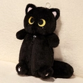 Cute plush black cat pencil case with yellow eyes and zipper closure on a soft fabric - Black Cat Pencil Bag