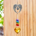 Silver angel wing suncatcher with heart crystal and MOM engraved metal pendant - Angel Wings + Yellow Heart 45mm