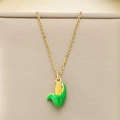 Sparkling crystal corn pendant necklace with green leaf detail on a gold chain - Corn Shape Style (KN292080-Z)