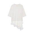 Chic cream white short sleeve top with elegant lace splicing and asymmetric hem design - S / White