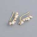 S925 silver ear clips in gold finish featuring branch-style pearls and zircon stones - 925 Silver / Gold (1 Pair)