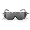Black punk sunglasses featuring silver metal studs and large wraparound lenses - No. 4 21 Spikes / Black