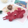 Elegant deep red matte flower U-shaped hair clip for women with a vintage finish - Burgundy