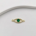 Golden evil eye jewelry connector with green center stone and white zircon pave - Green Eye Connection Plate ZW0017